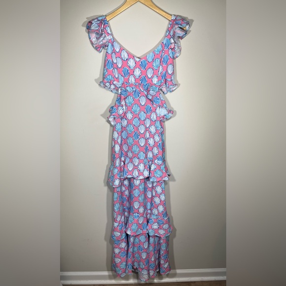 Simply Southern Dresses & Skirts - NEW Simply Southern Pink & Blue Seashell Maxi Dress W/ Side Cut Outs & Ruffles